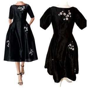 eSkahti | Quincy Dupioni Black Floral Lined Midi Length Dress Size Small